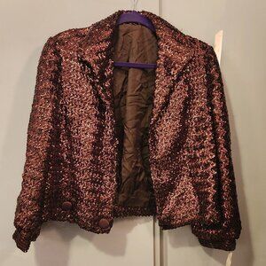 Hirshleifer's Vintage Sequin Cropped Bomber Jacket